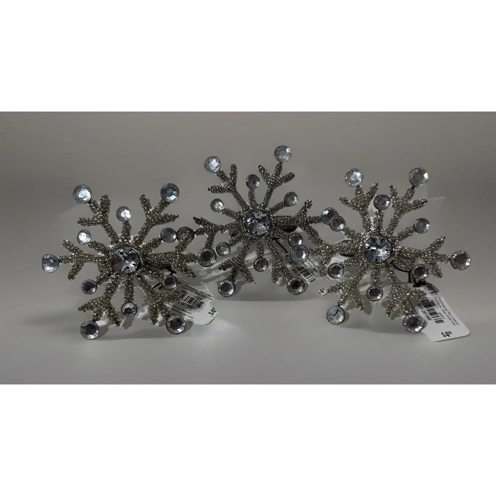 Snowflake Shape Beaded Napkin Rings Christmas Holiday Decor LOT Of 3 w/New Tags